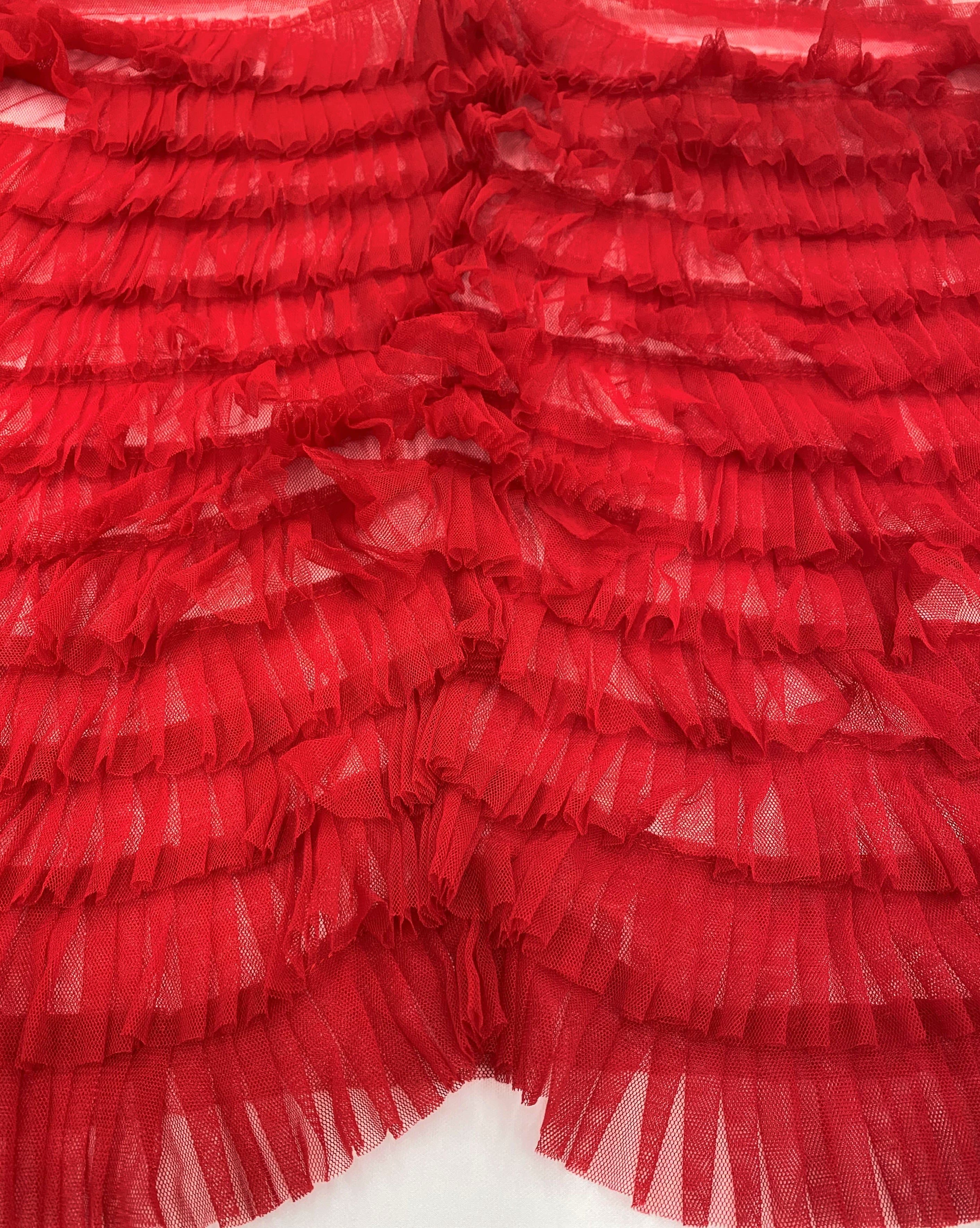 Red Ruffled Tulle — soft, 100% nylon, 135cm wide
