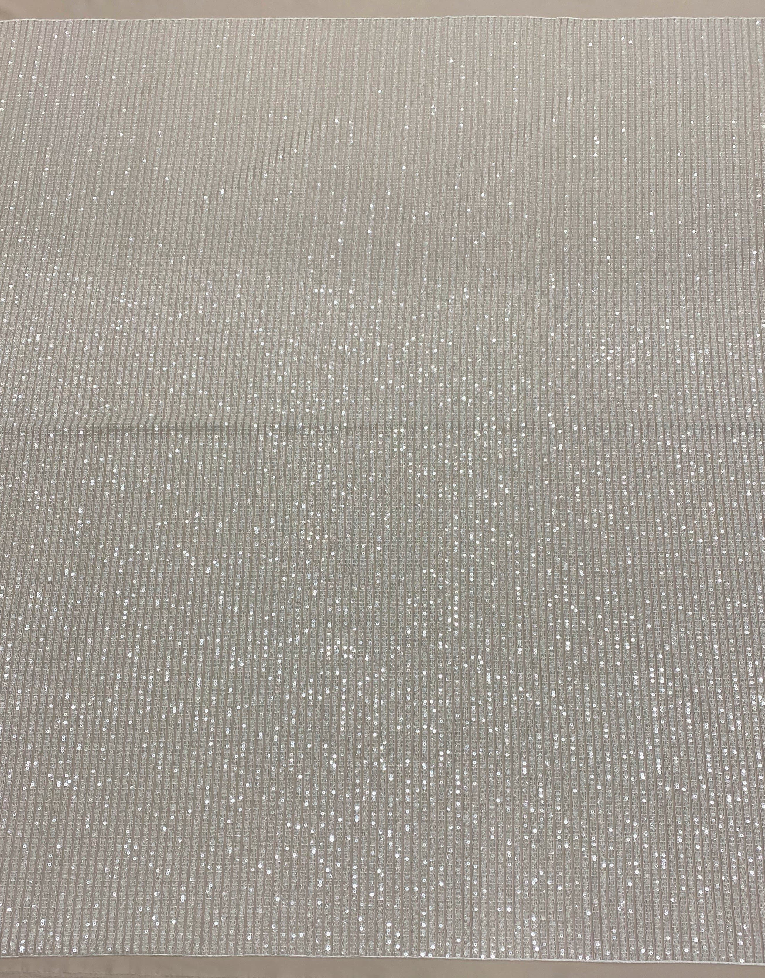 Ivory Linear Embellished Tulle — featuring sequins, 60% rayon 40% nylon, 140cm wide