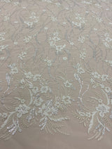 Embellished Floral Tulle (VJ128121) Ivory/ Silver