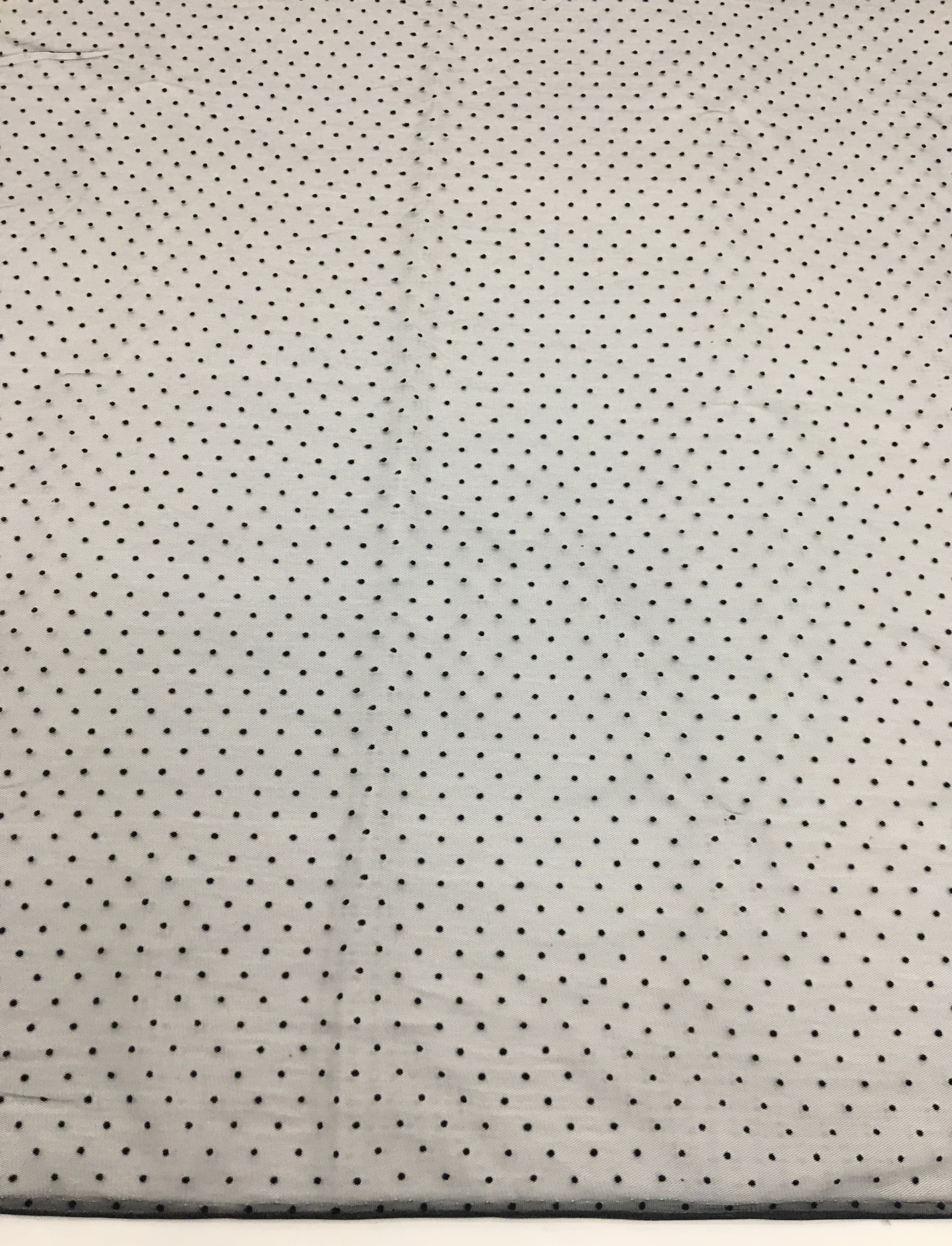 Black Flocked Hail Spot Tulle — soft, 100% polyester, 150cm wide