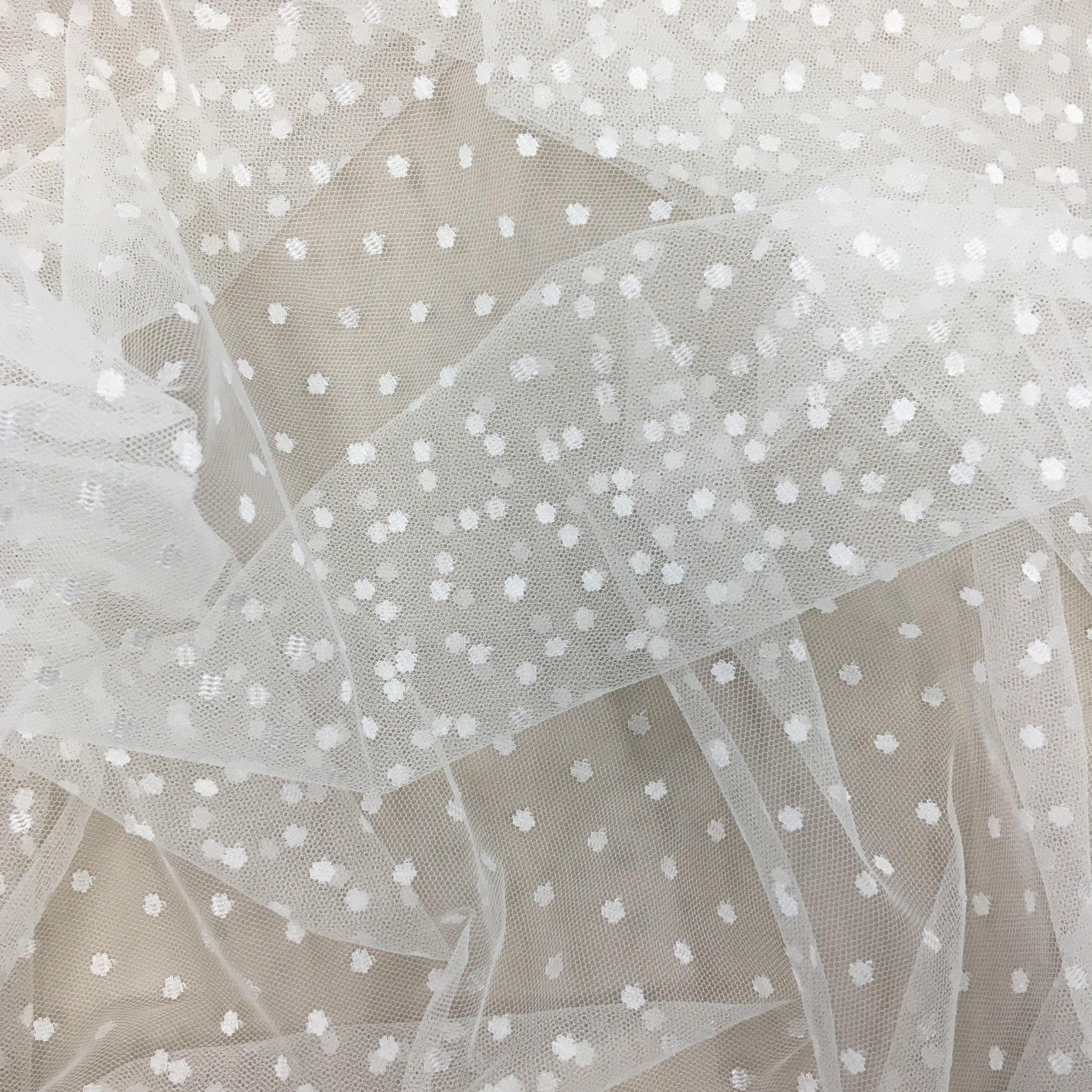Ivory Woven Spot Tulle — mid-weight, 80% nylon 20% rayon, 145cm wide