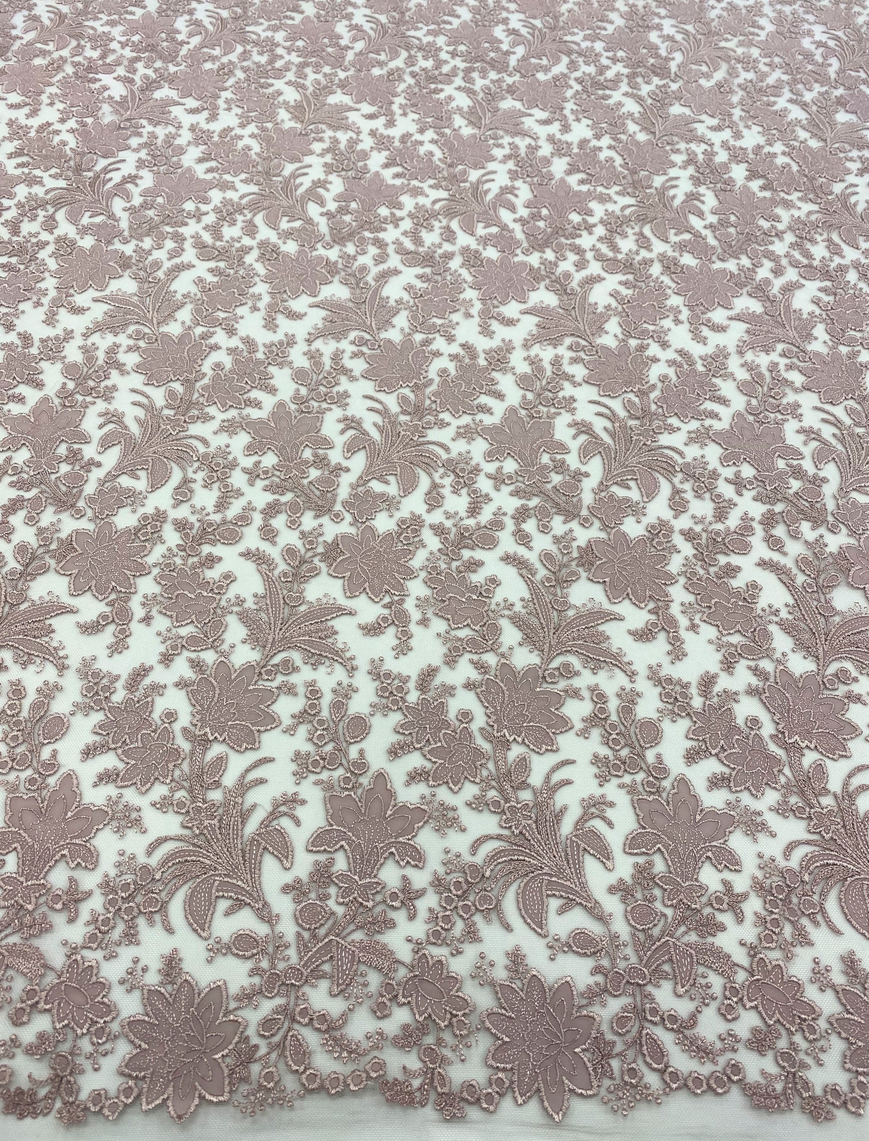 Tea Rose Floral Embroidered Tulle — featuring floral motifs, 60% polyester 40% nylon, 130cm wide