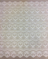 Ivory Scalloped Embroidery — featuring scalloped edges and a corded texture, 50% nylon 50% rayon, 130cm wide