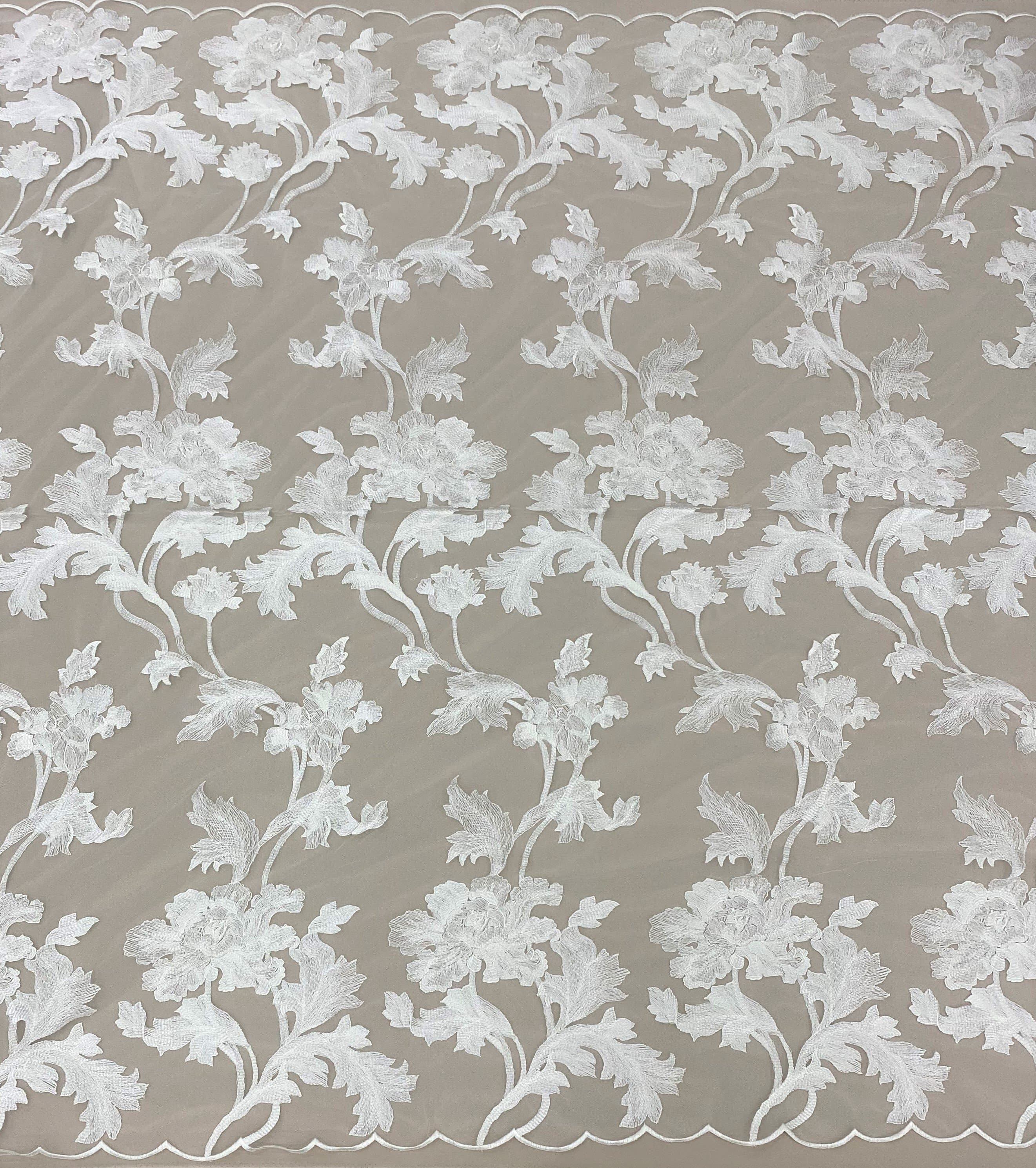 Ivory Floral Embroidered Tulle — featuring floral motifs, 50% nylon 50% rayon, 135cm wide