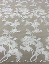 Ivory Floral Embroidered Tulle — featuring floral motifs, 50% nylon 50% rayon, 135cm wide