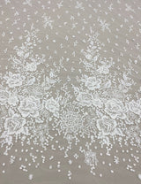 Ivory Embroidered Tulle — featuring floral motifs, 50% nylon 50% rayon, 135cm wide