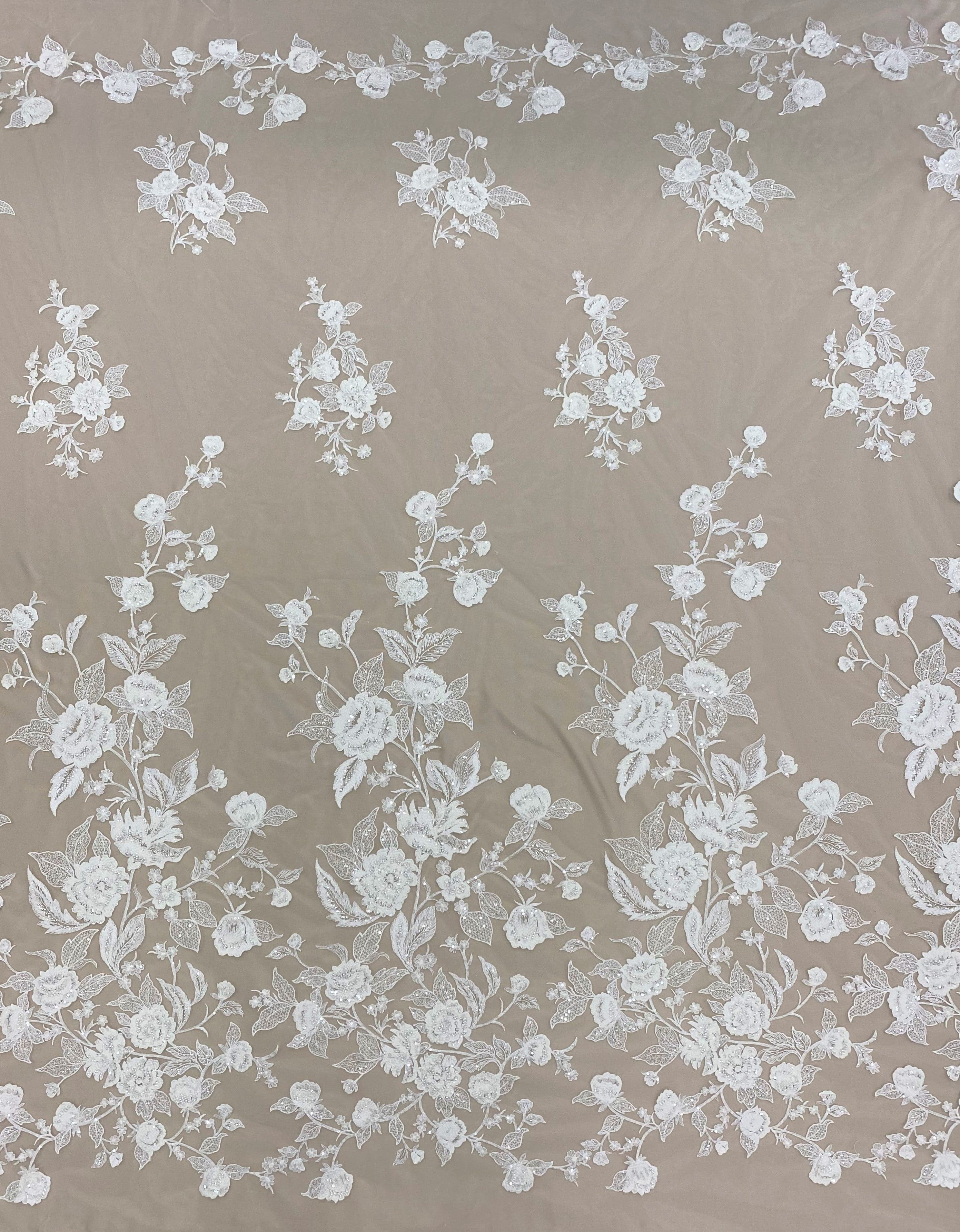 Floral Embroidered tulle (W53529) Ivory - DIS