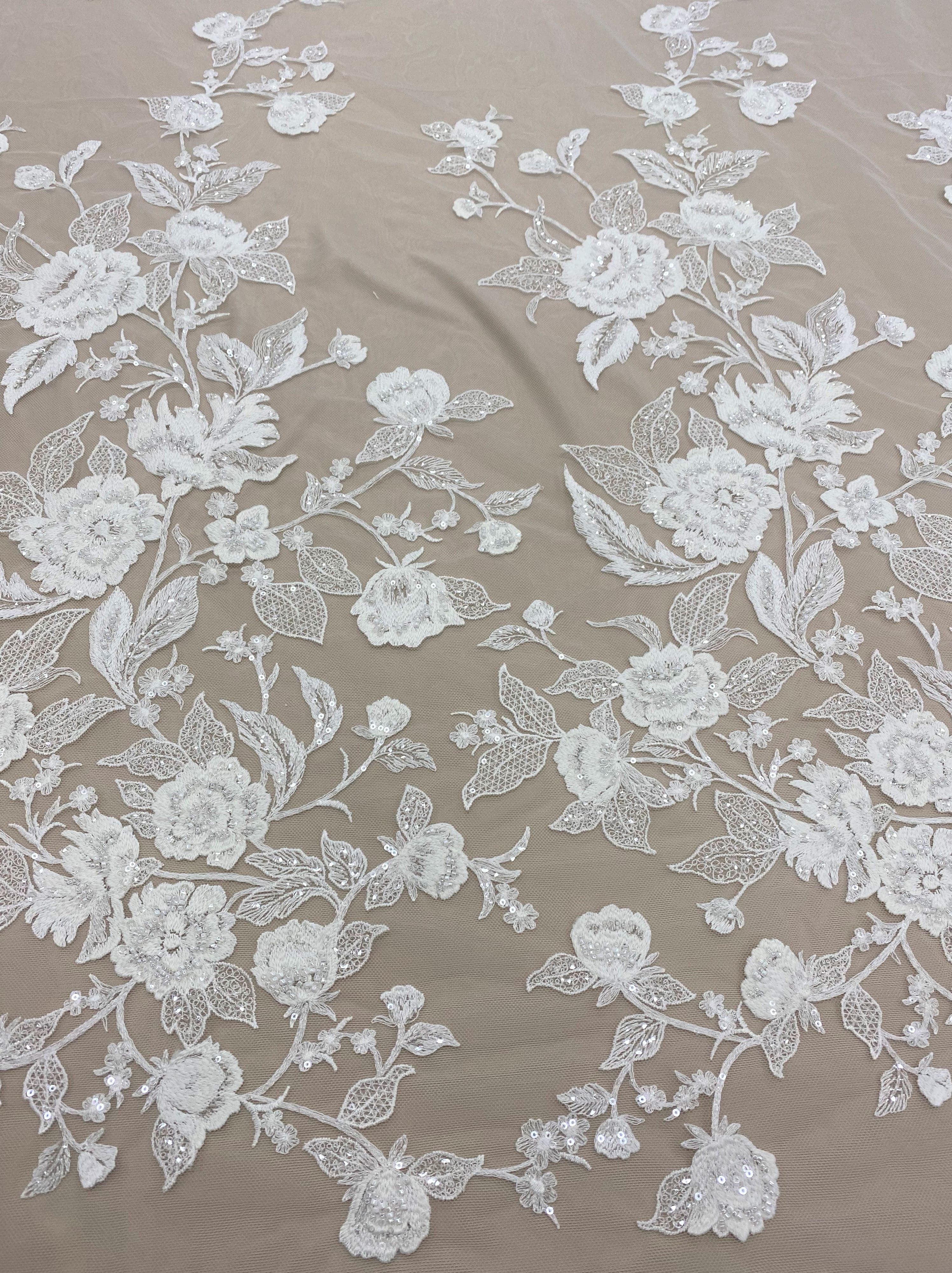 Floral Embroidered tulle (W53529) Ivory - DIS