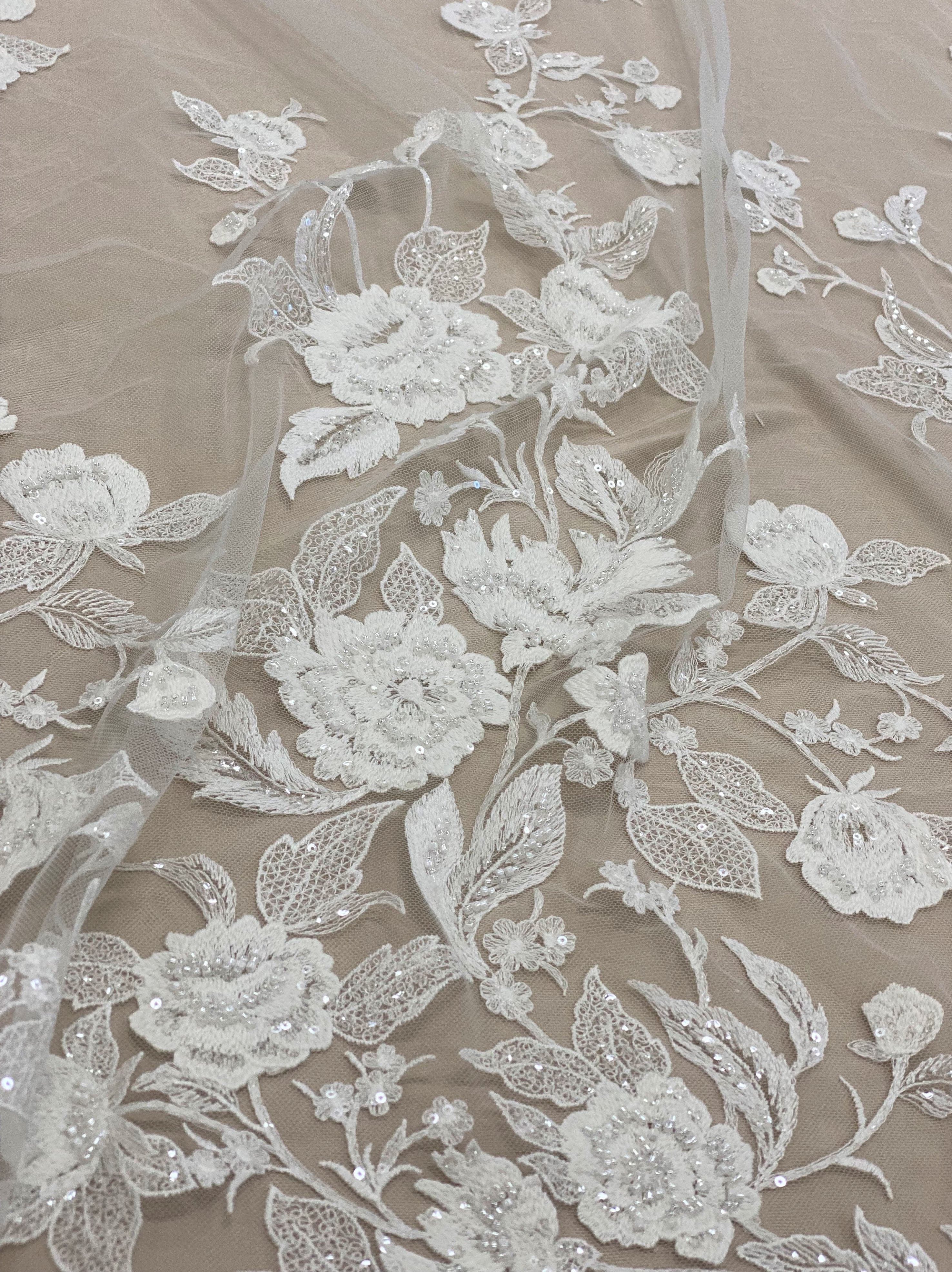 Floral Embroidered tulle (W53529) Ivory - DIS