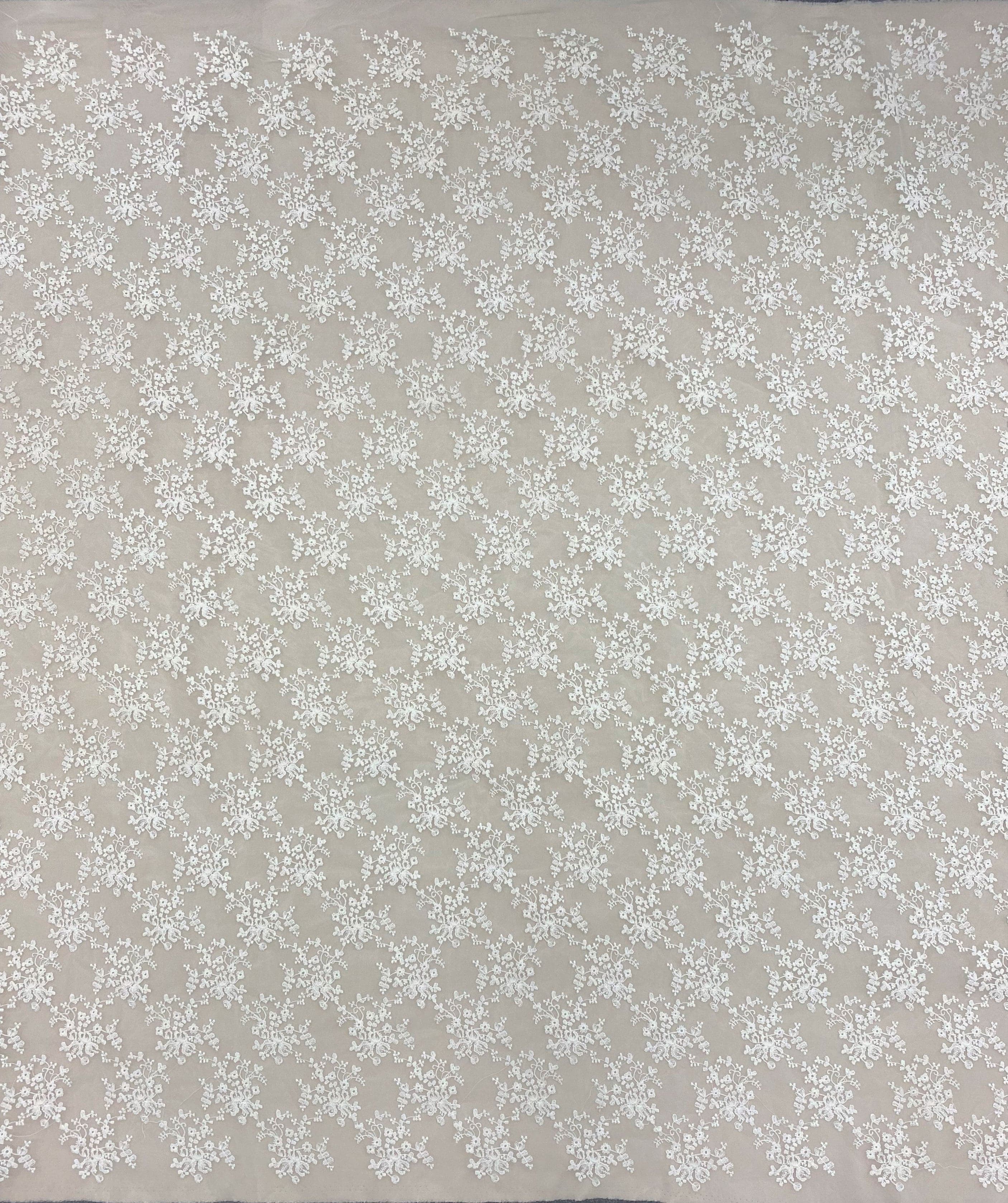 White Floral Embroidered Organza — featuring floral motifs, 100% polyester, 130cm wide