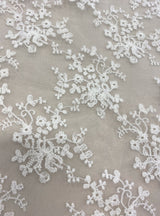 White Floral Embroidered Organza — featuring floral motifs, 100% polyester, 130cm wide