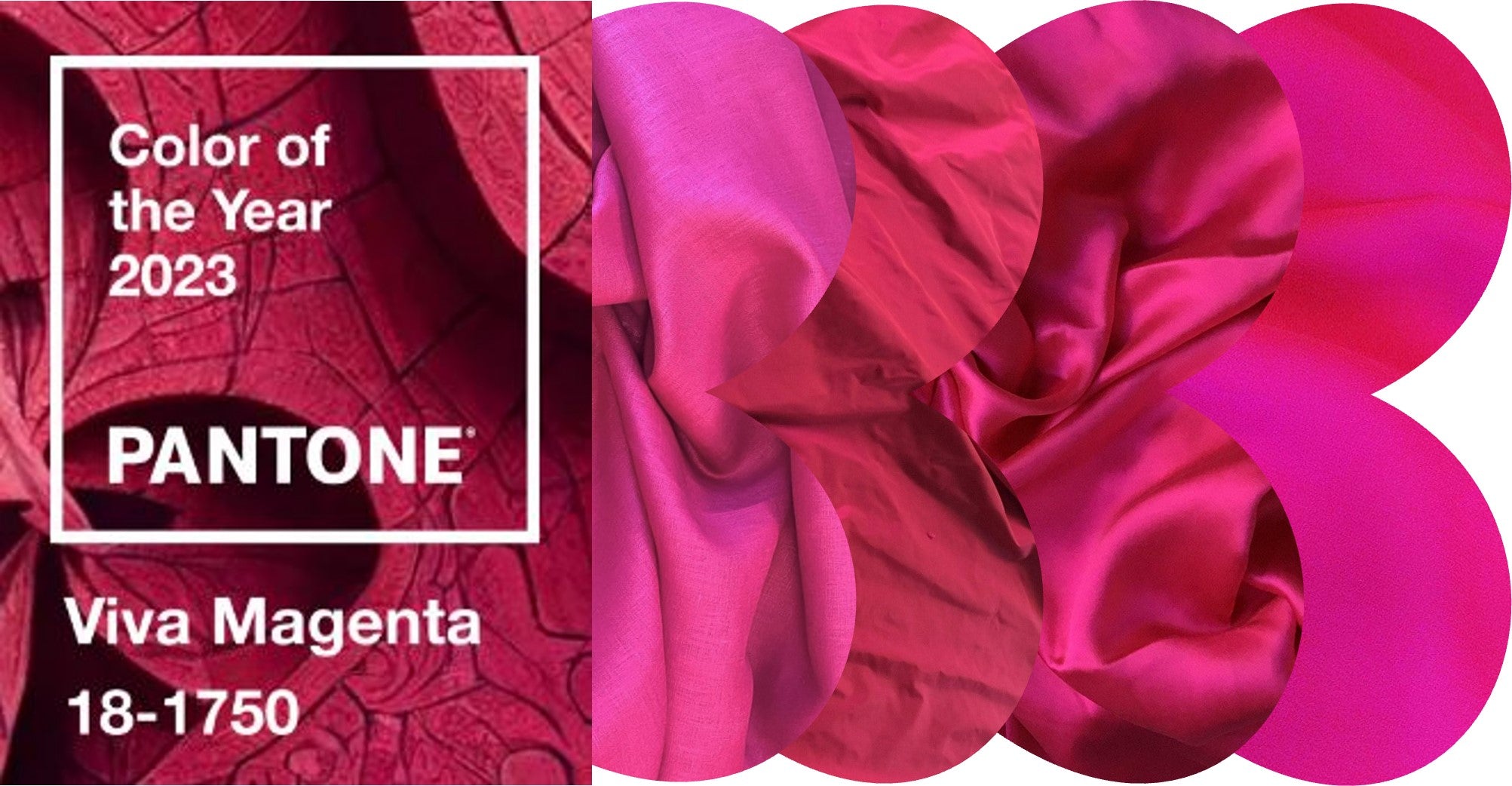 Lots of pink. Text reads Colour of the year Pantone Viva Magenta 15-1750