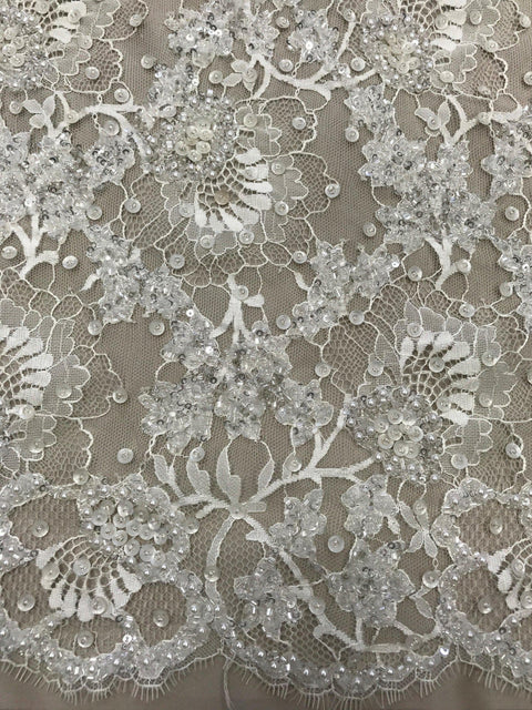 Remnant Hand Beaded Lace (1590bd) Ivory