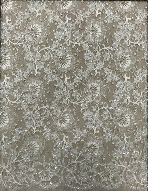 Remnant Hand Beaded Lace (1590bd) Ivory