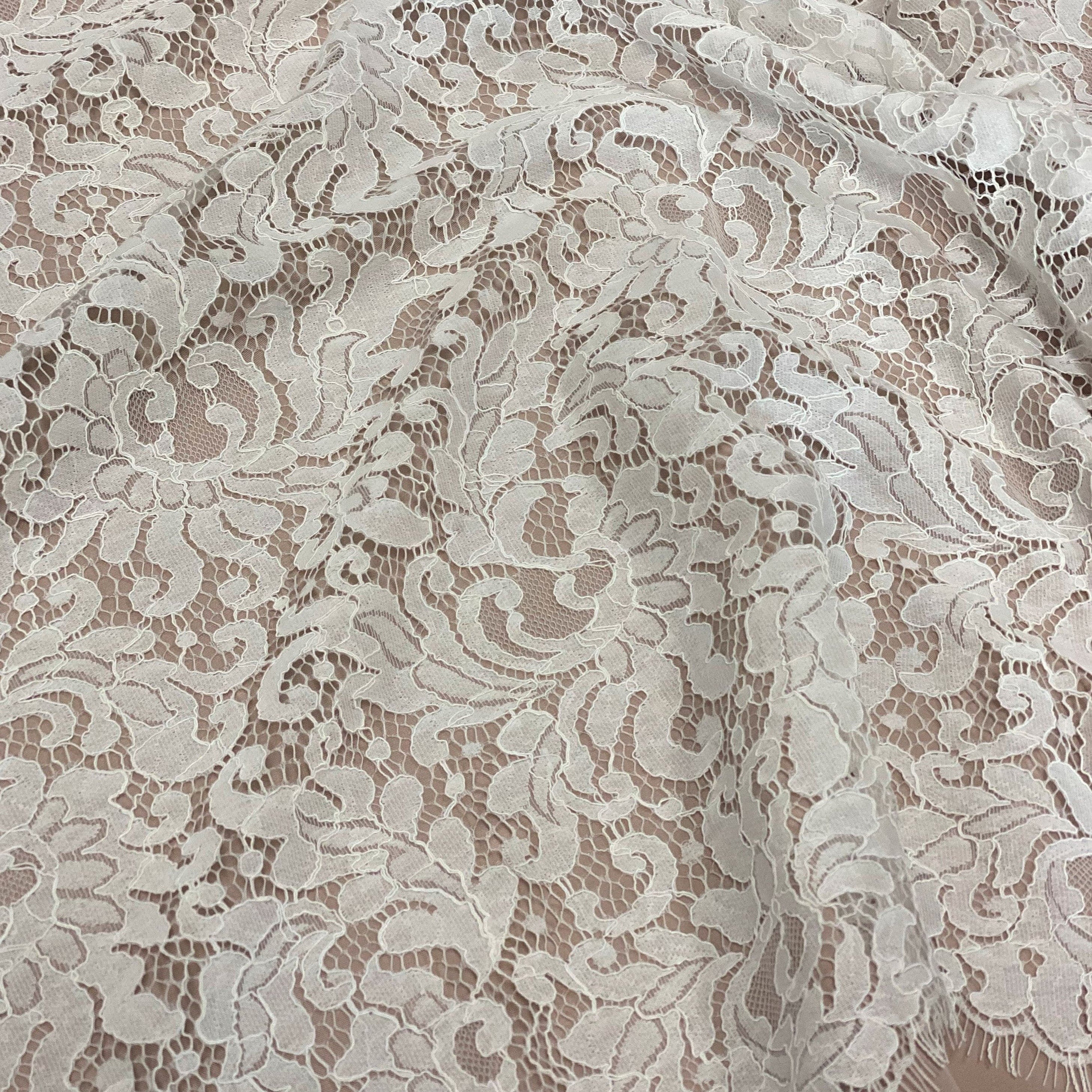Ivory Corded Fine Lace — featuring scalloped edges and a corded texture, 130cm wide