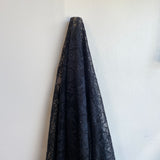 Black Glitter Floral Lace — featuring scalloped edges and floral motifs, in nylon, 160cm wide