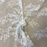 Ivory Floral Lace — featuring scalloped edges, eyelash detail and floral motifs, in nylon, 150cm wide