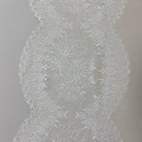 Ivory Fine lace trim — featuring scalloped edges, eyelash detail and floral motifs, 30cm wide