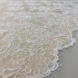 Ivory Fine Corded Lace — featuring scalloped edges, floral motifs and a corded texture, in nylon, cotton and viscose, 140cm wide