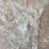 Ivory Beaded Fine Lace — featuring scalloped edges, eyelash detail and floral motifs, in nylon, 150cm wide