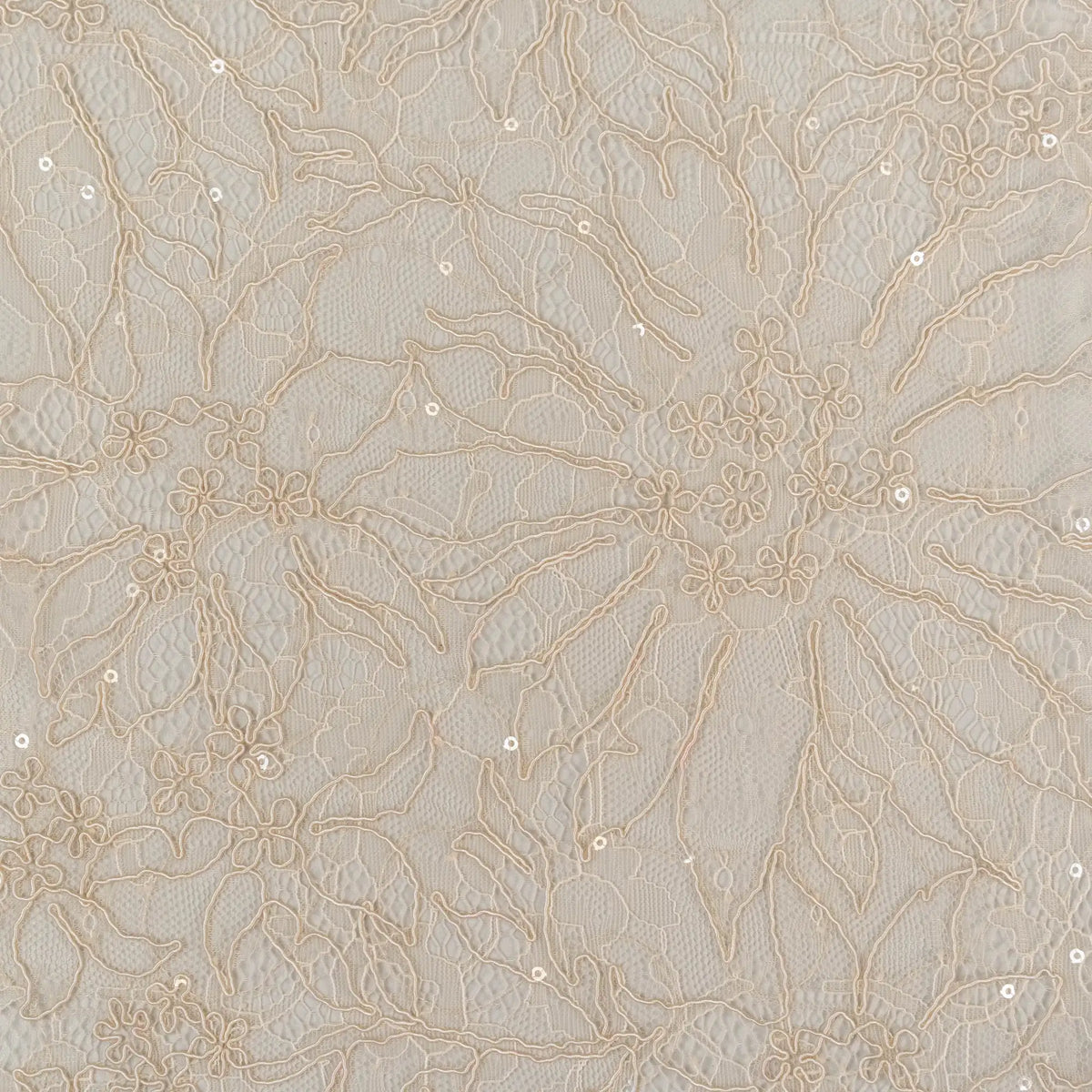 Sand Sequined Floral Corded Lace — featuring floral motifs, a corded texture and sequins, in nylon and viscose, 130cm wide