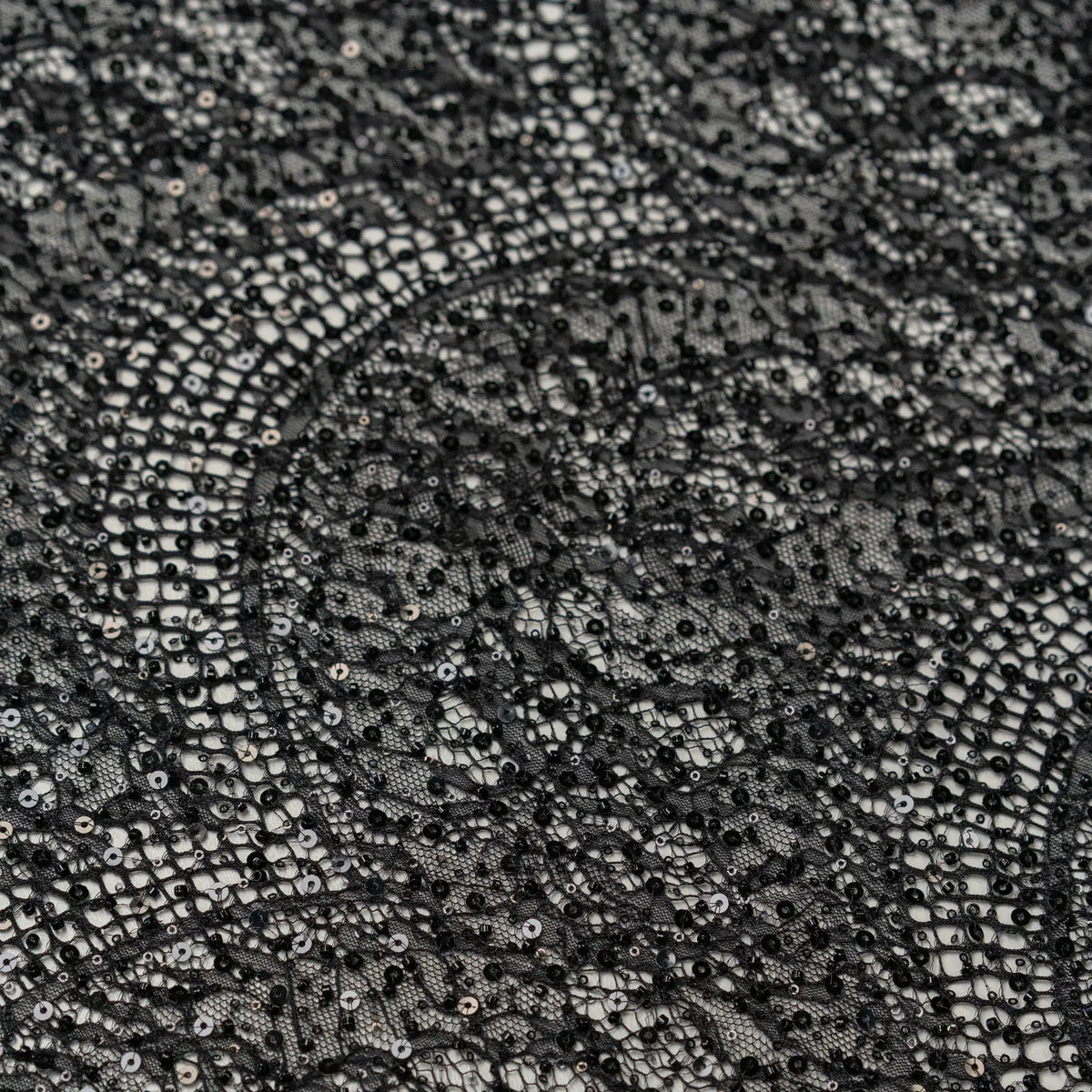 Beaded Scalloped Leavers Lace (1684BD) - Black