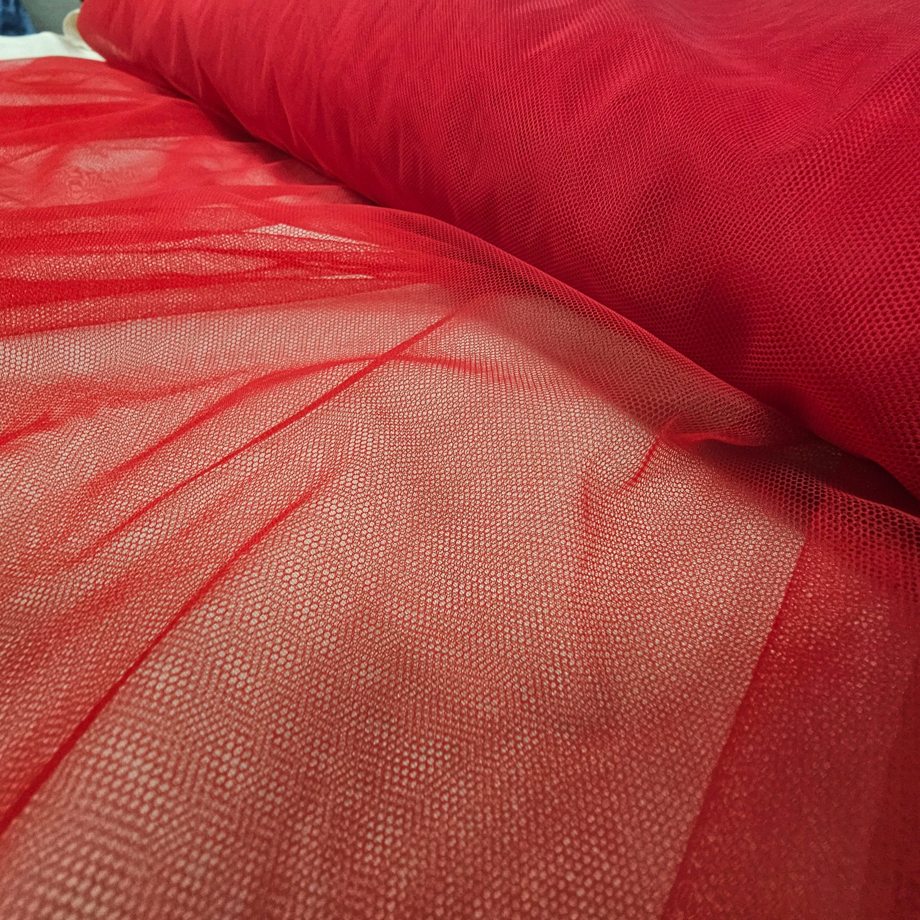 Deep Red 1D Tulle — lightweight and soft, 100% nylon, 160cm wide