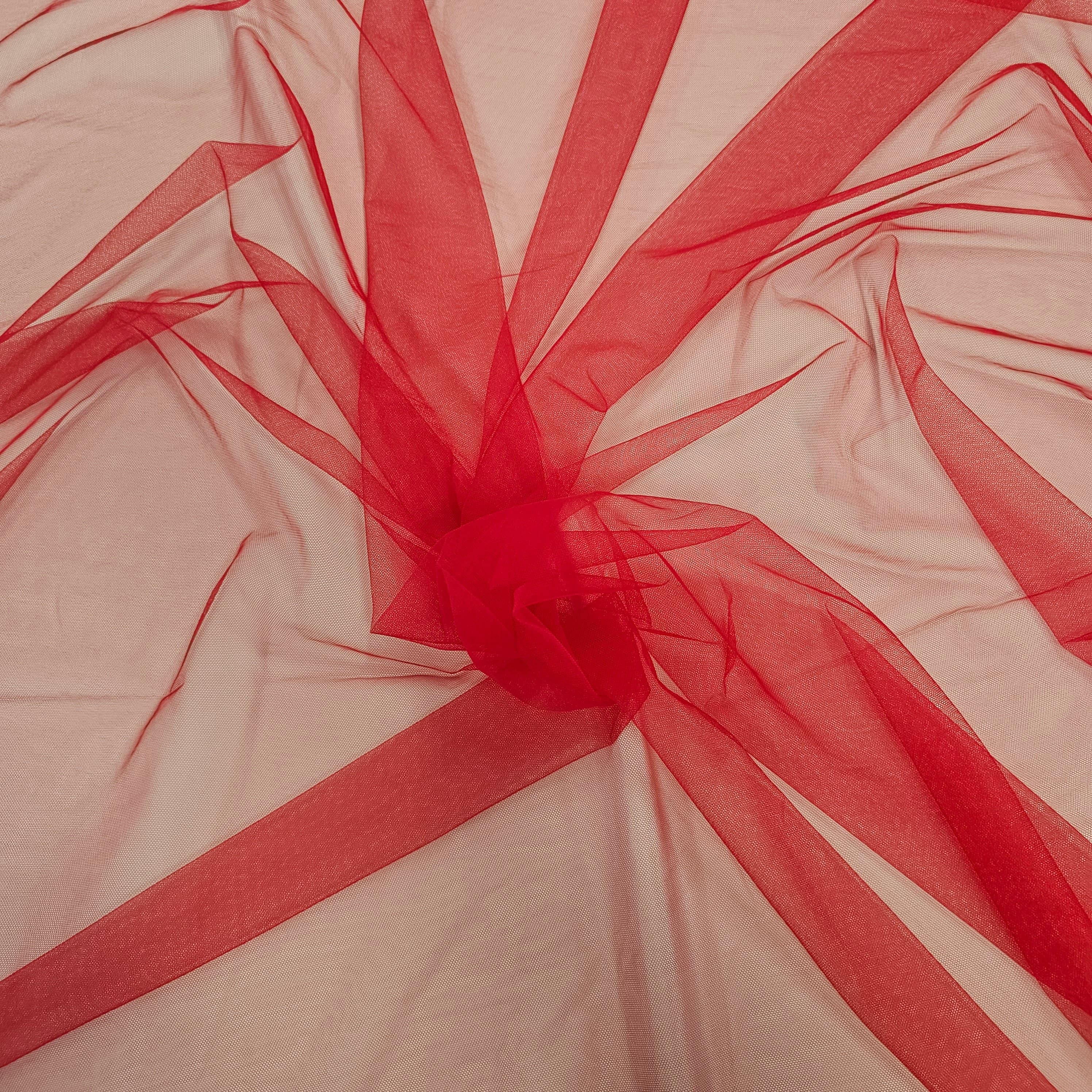 Deep Red 1D Tulle — lightweight and soft, 100% nylon, 160cm wide