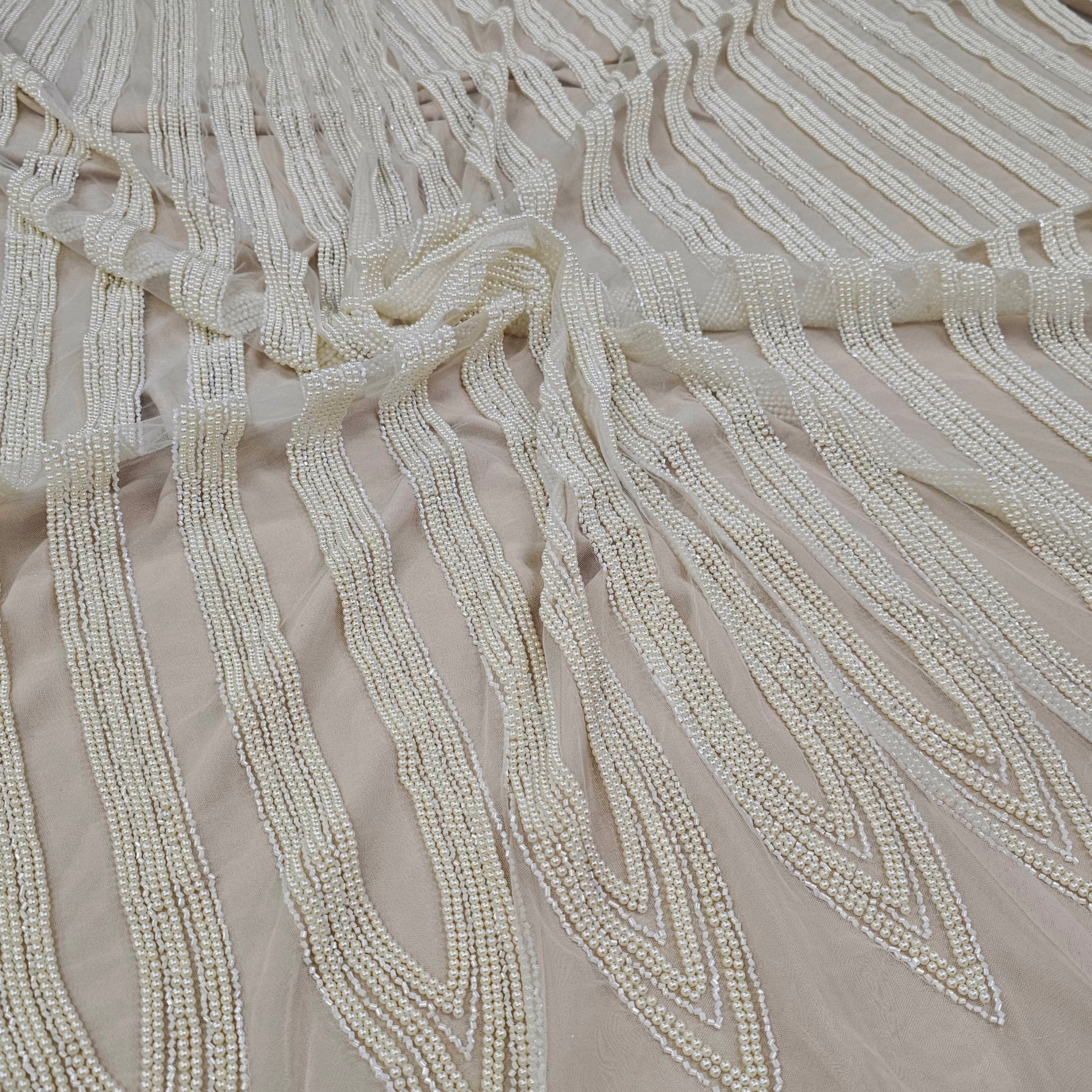 Ivory Beaded Tulle — featuring hand-beading, 100% polyamide, 140cm wide
