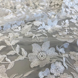 Ivory Embellished Floral Tulle — featuring floral motifs, 60% rayon 40% nylon, 140cm wide