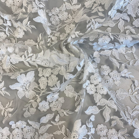 Embellished Floral Tulle (VJ1256050) Ivory Unbeaded