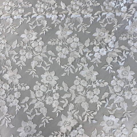 Embellished Floral Tulle (VJ1256050) Ivory Unbeaded