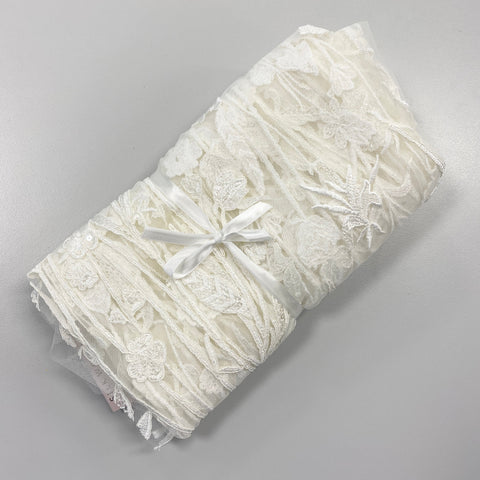 (Remnant) Embroidered Floral Tulle (W52333) - Ivory