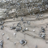 Silver Sequined Tulle — featuring sequins, 100% polyamide, 140cm wide