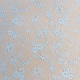 Sky Blue Fine Lace — featuring scalloped edges and floral motifs, in viscose and nylon, 140cm wide
