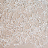 Light Ivory Floriated Beaded Lace Trim — featuring scalloped edges, eyelash detail and floral motifs, in nylon, 30cm wide