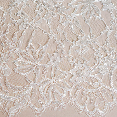 Floriated Beaded Lace Trim (1658BT) - Ivory