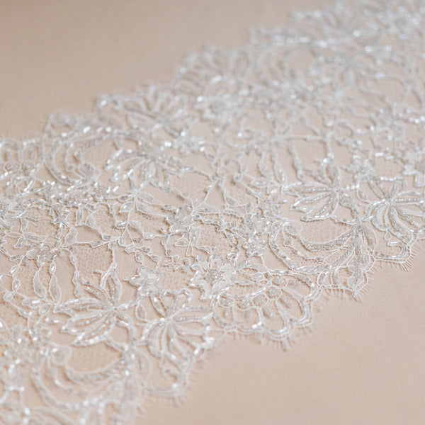 Floriated Beaded Lace Trim (1658BT) - Ivory