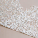 Light Ivory Floriated Beaded Lace Trim — featuring scalloped edges, eyelash detail and floral motifs, in nylon, 30cm wide