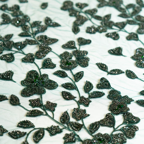 Botanical Beaded Tulle (LV12846) - Bottle Green