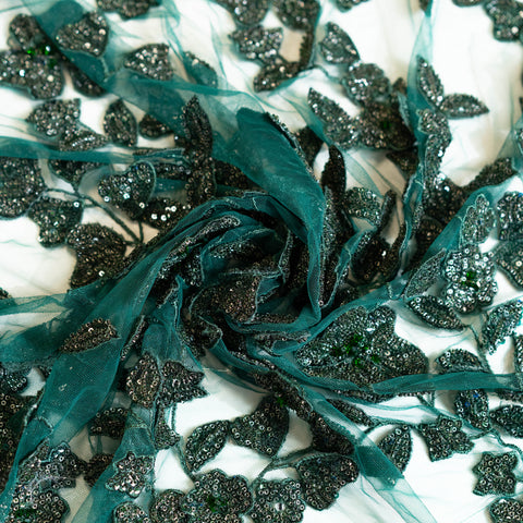Botanical Beaded Tulle (LV12846) - Bottle Green