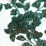 Bottle Green Botanical Beaded Tulle — featuring floral motifs, a 3D floral design and hand-beading, 50% nylon 50% polyester, 130cm wide