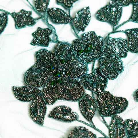 Botanical Beaded Tulle (LV12846) - Bottle Green