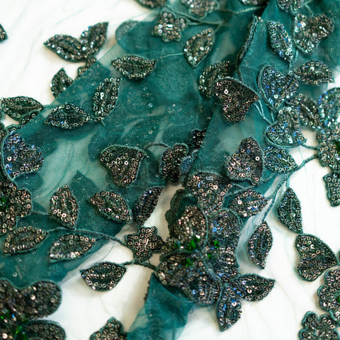 Botanical Beaded Tulle (LV12846) - Bottle Green