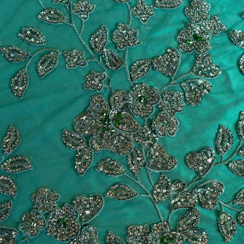 Botanical Beaded Tulle (LV12846) - Bottle Green