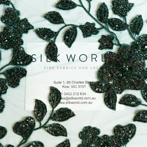 Botanical Beaded Tulle (LV12846) - Bottle Green