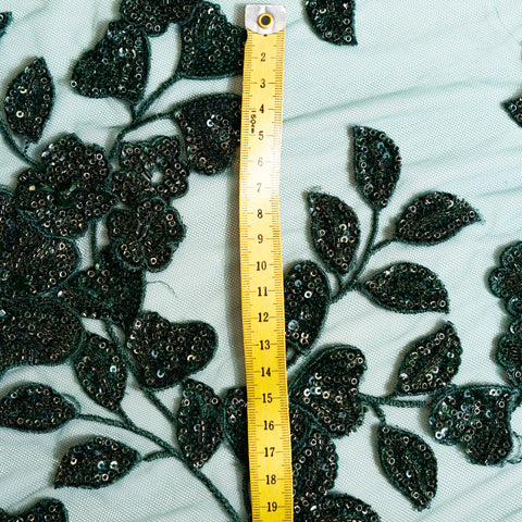 Botanical Beaded Tulle (LV12846) - Bottle Green