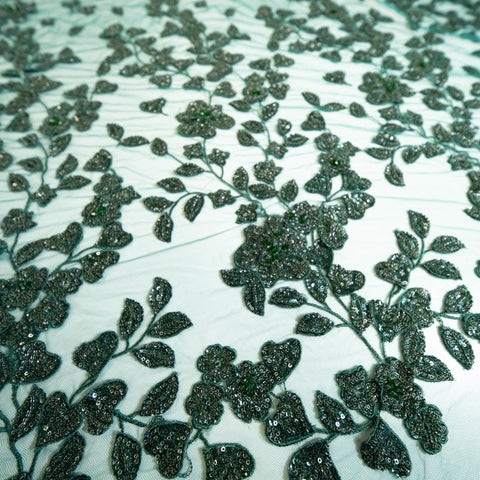 Botanical Beaded Tulle (LV12846) - Bottle Green