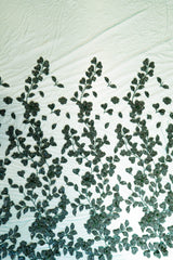 Bottle Green Botanical Beaded Tulle — featuring floral motifs, a 3D floral design and hand-beading, 50% nylon 50% polyester, 130cm wide