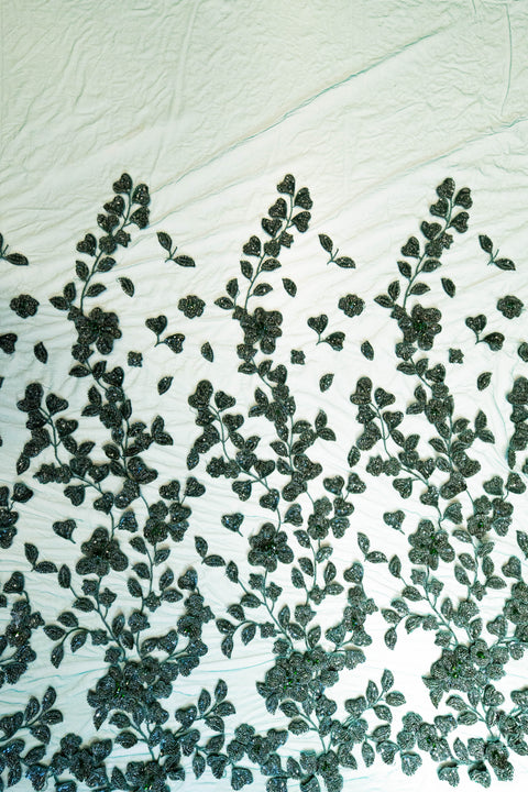 Botanical Beaded Tulle (LV12846) - Bottle Green